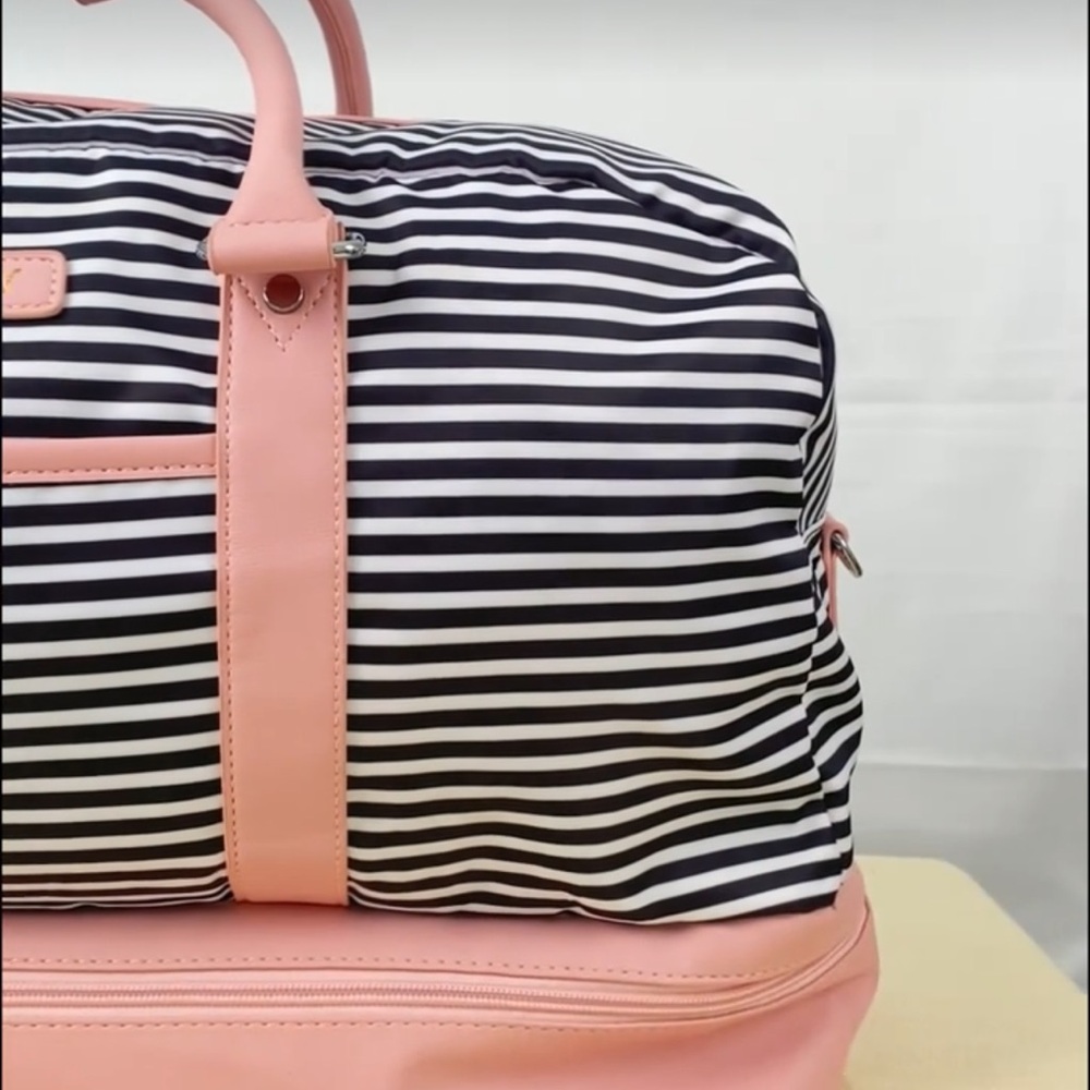 WEEKENDER STRIPED CANVAS TRAVEL TOTE BAG SET with SHOE COMPARTMENT NWT - Picture 6 of 9